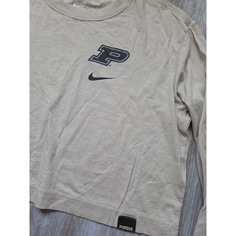Nike Purdue Boilermakers Cropped Long Sleeve Tee Beige Loose Fit Womens S EUC